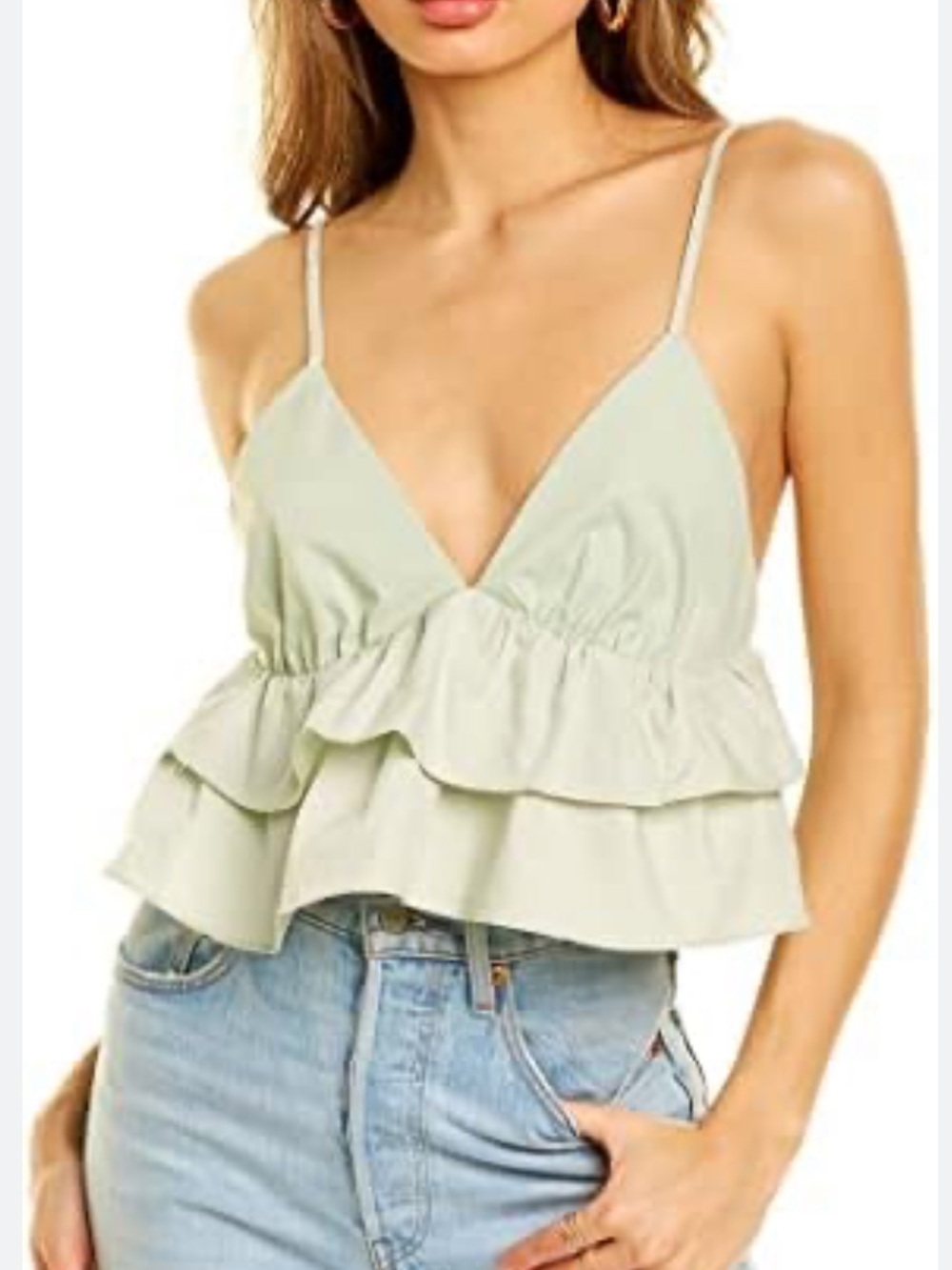 English Factory Sage Green Ruffle V-Neck Camisole